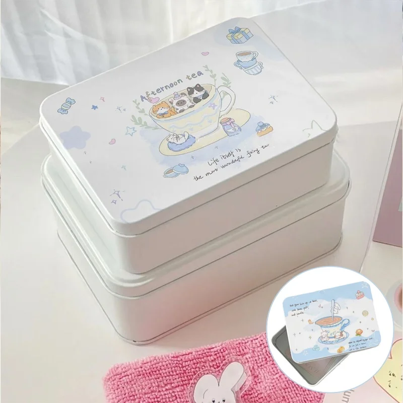 Caja de almacenamiento de hierro de dibujos animados, tarjetas fotográficas Kpop, almacenamiento de escritorio, pegatinas de tarjetas pequeñas, caja de almacenamiento de cintas, papelería, suministros de oficina