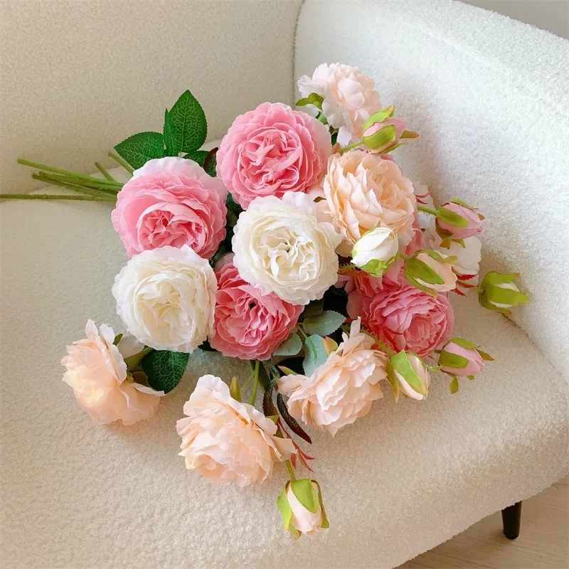 

Single Tube Three Head Silk Woven Peony Flower Fake Flower Home Decoration Wedding Decoration Simulation Flower Photo Props