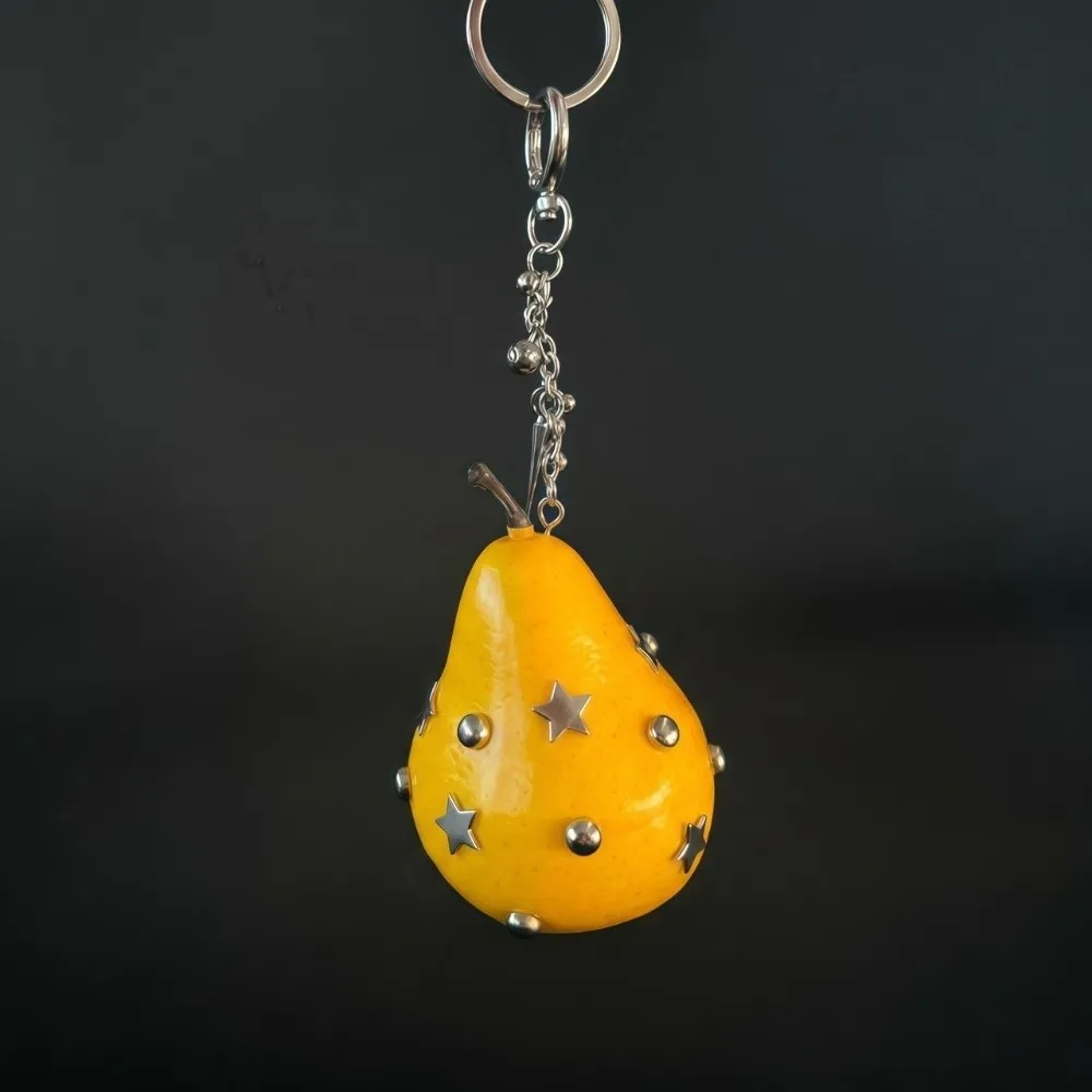 Y2K Style Fruit Bag Charm Gothic Style Star Accents Fruit Pendant Keyring Studded Accents Fruit Keychain Handbag Accessories