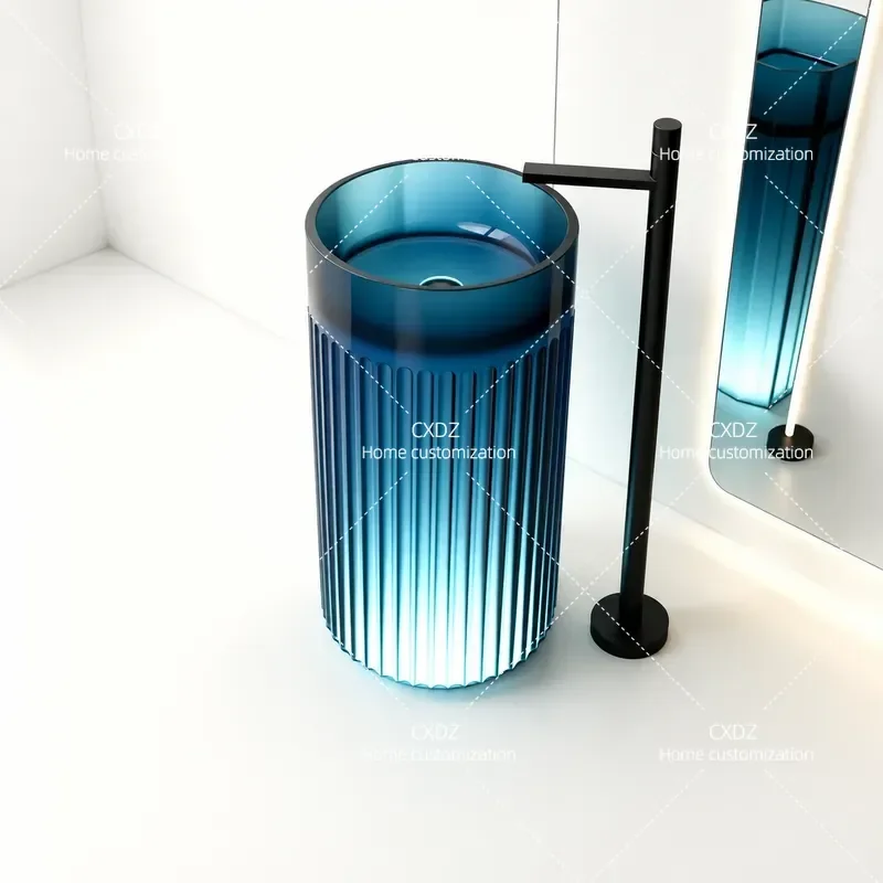 Integrated Floor to Ceiling Bathroom Wash Basin Pure Acrylic Transparent Resin Crystal Art Column Pedestal Sink for Courtyard