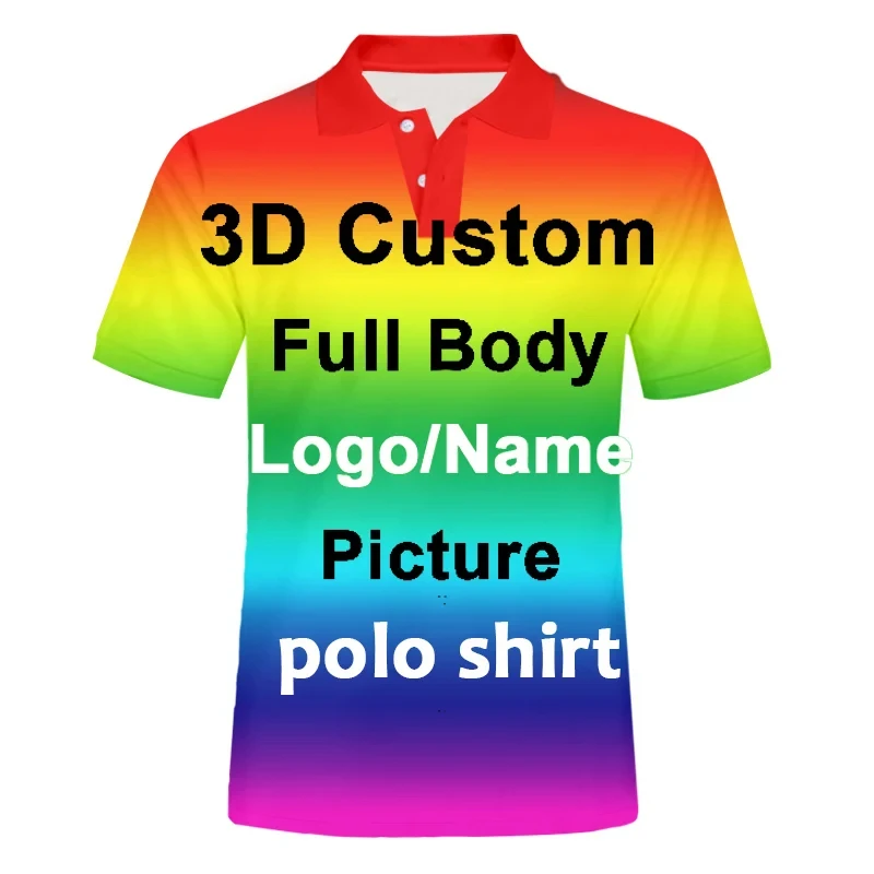 Men\'s 3d Printed T-shirt Personalized Photo Full Body Customized Club Team Party Polo Shirt Short Sleeve Slim Fit Casual Tops