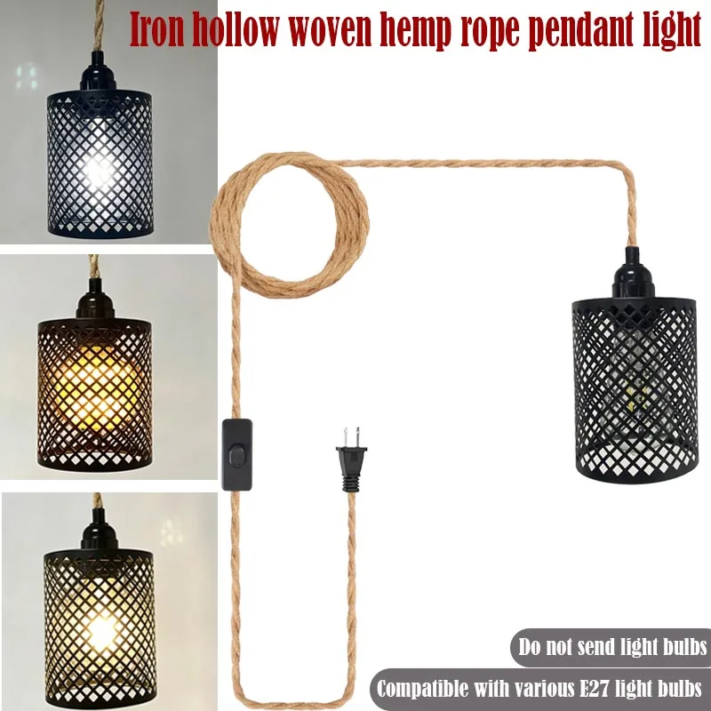 450cm/180cm vintage hollow out craftsmanship, American standard plug pendant light, hand woven light wire with iron lampshade, v