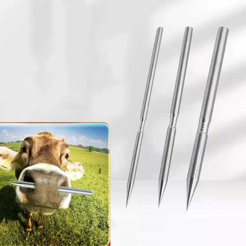 1Pc 304 Stainless Steel Cow Nose Piercing Needle Cow Nose Threading Tool Bull Nose Ring Puncher For Farm