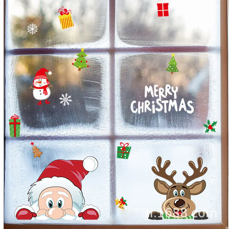 1/4Pcs Christmas Window Stickers PVC Xmas Wall Sticker Kids Room Wall Decals Merry Christmas Decor For Home New Year Stickers