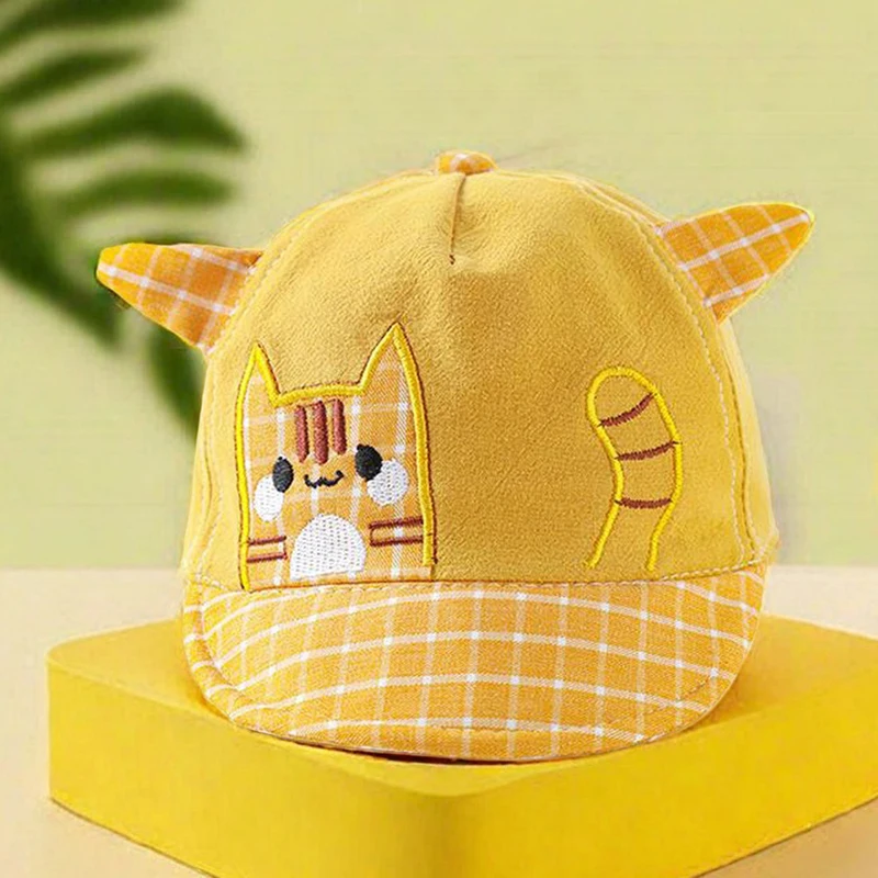 Kids Boys Girls Baseball Hats Cartoon Cat Embroidery Ears Beach Cap Sun Protection Cap Sunscreen Sun Visor Hat