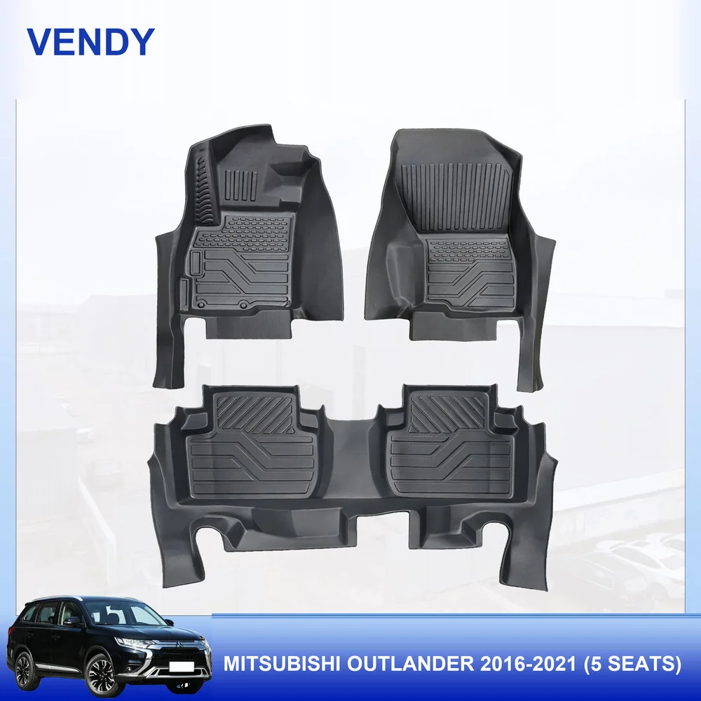 TPE Car Floor Mats Custom Fit for Mitsubishi Outlander 2016-2021 5 Seat LHD Full Set All Weather Waterproof Easy to Clean