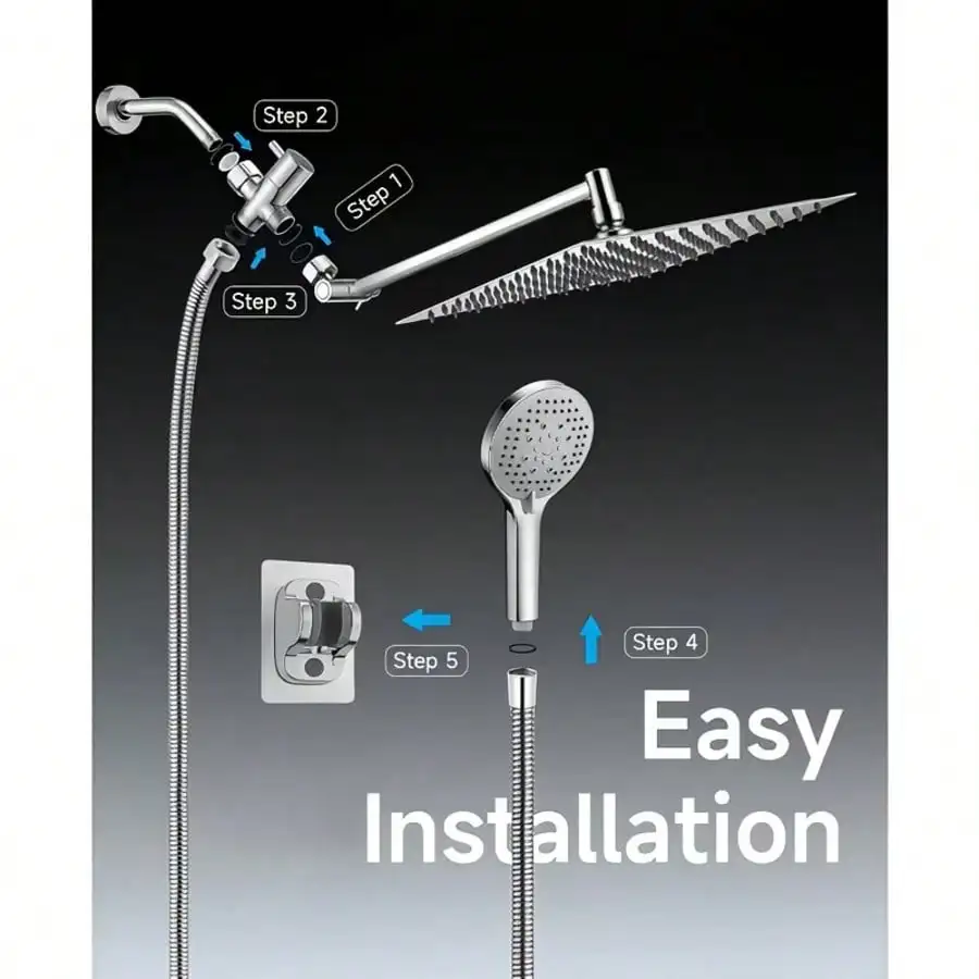High-Pressure Shower Head Combo Featuring A Rainfall System With A Handheld Sprayer, All-Metal 3-Way Diverter, 6-Foot Hose, Anti-Clog Nozzles, And Easy Installation For Your Bathroom