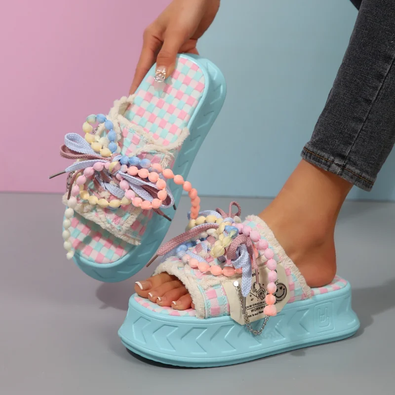 

Women Luxury Sandals Fashion Platform Slippers Chain Decoration Garden Shoes Candy Color Slides Flip Flops Outdoor Casual Shoes
