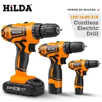 HILDA 12V 16.8V 21V Electric Screwdriver  Mini Wireless Power Driver Cordless Drill DC Lithium-Ion Battery Power Tools