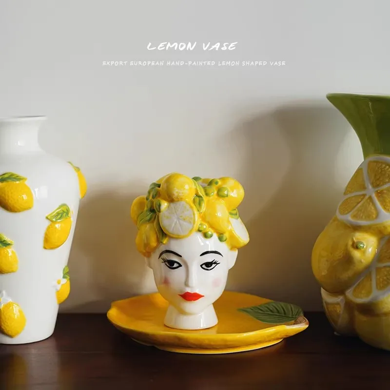 Richly Imaginative Hand-painted Ceramic Vase Creative Lemon Girl Desktop Flower Container