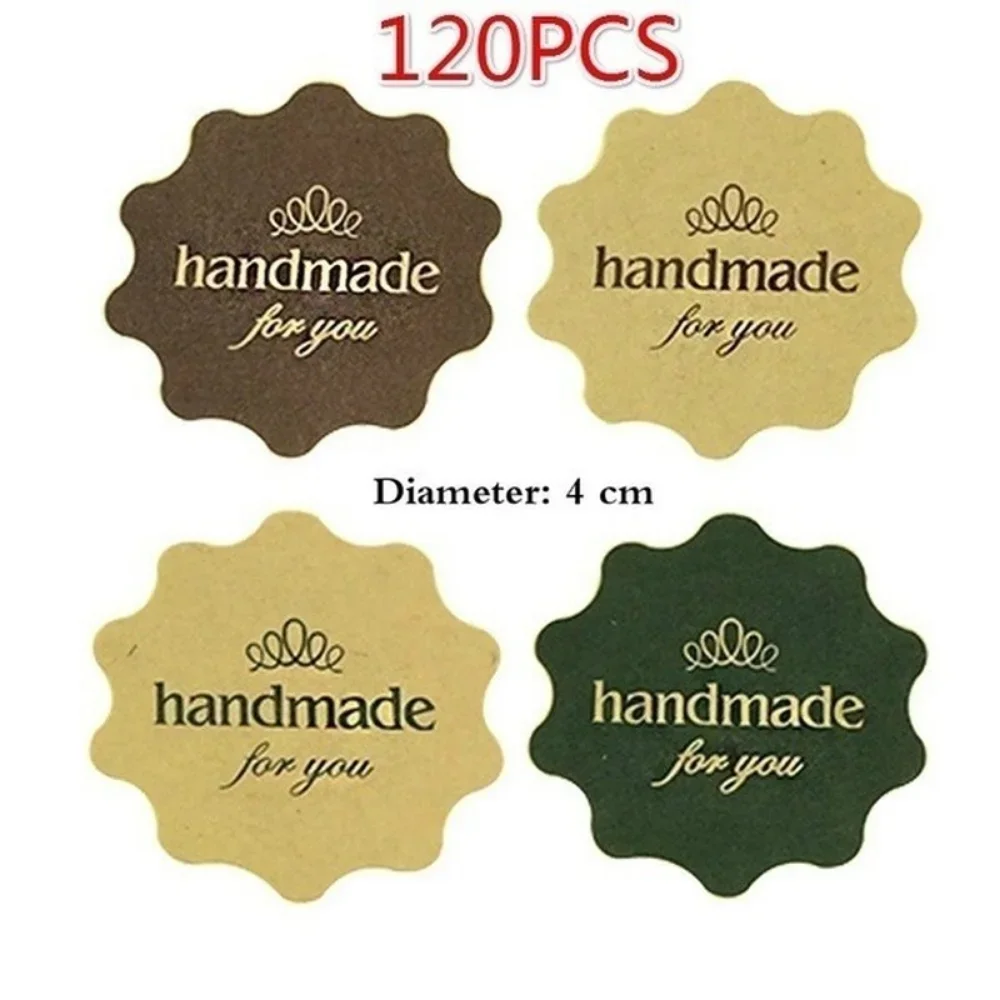 120PCS 1.5inch Vintage Flower Round Wave Kraft paper handmade for you seal Sticker for Handmade DIY multifunctional Gift