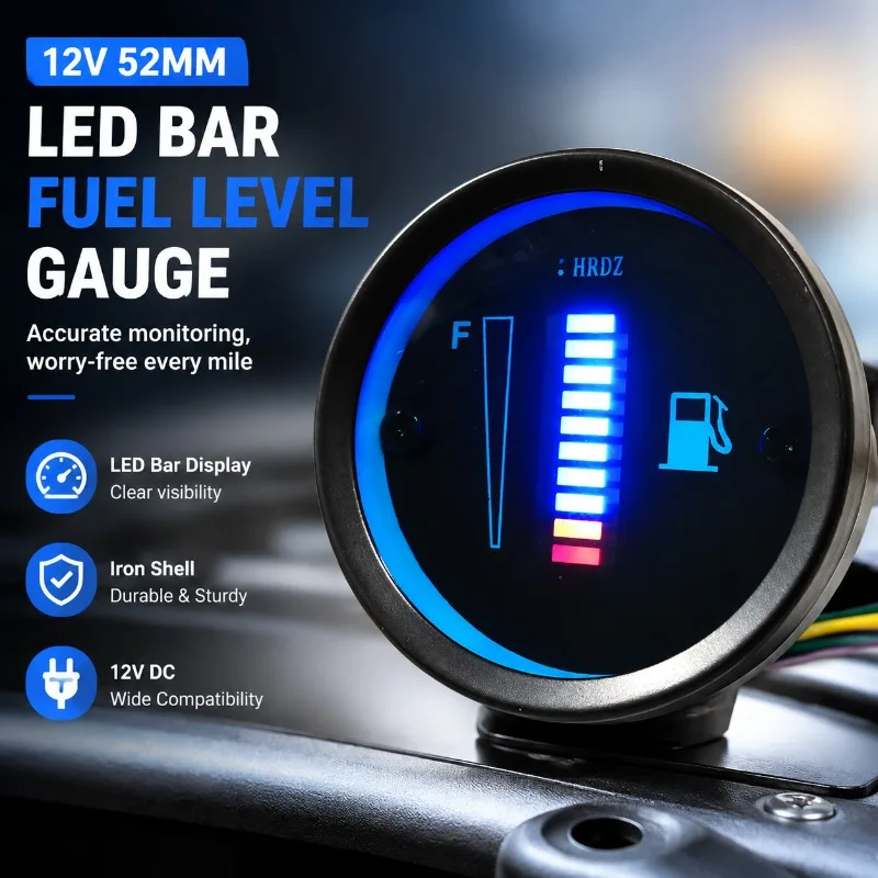 Iron‑cased LED Bar‑type Fuel Gauge 12V Blue Backlight Display Auto Motorcycle Refit Accessory Petrol‑level Monitoring Meter
