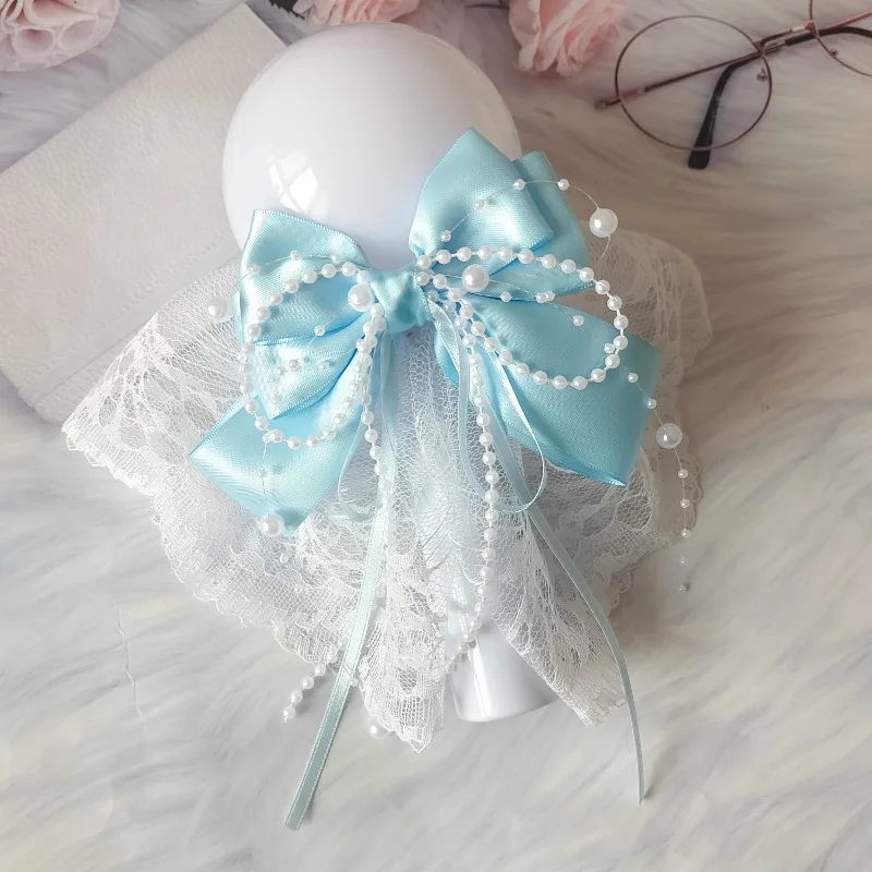 

Luxury Rhinestone Lolita Bowtie Brooch Anime Cradle Original Handmade Women's Lace Sweet Bow Collar Flowers Accessories Jewelry