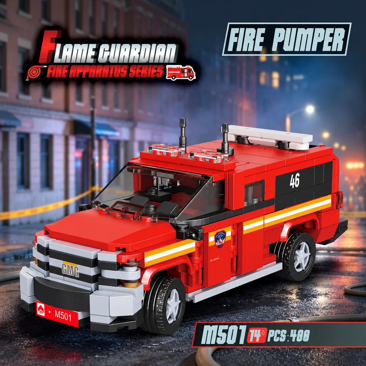 488PCS Fire Pumper Truck Building Blocks Emergency Rescue Vehicle Model Bricks Desktop Display Collectible DIY Toy Holiday Gifts