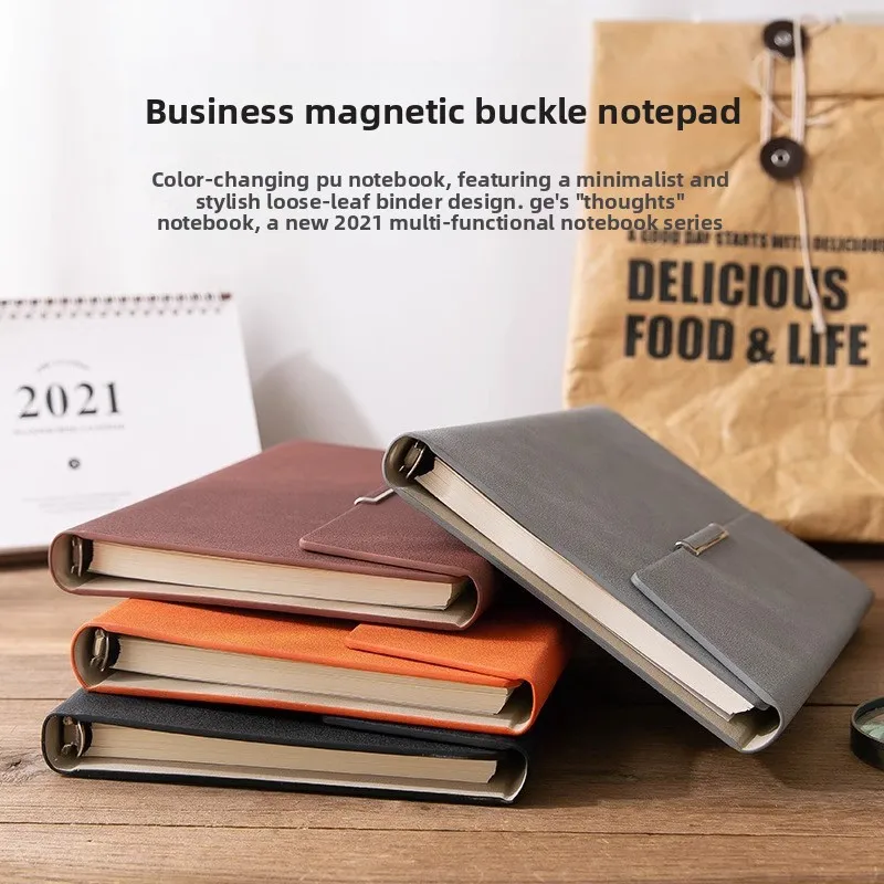 PU Leather A5 B5 Loose Leaf Notebook 6 Hole Metal Ring Binder with Magnetic Closure 160 Sheets Refillable Business Journal for