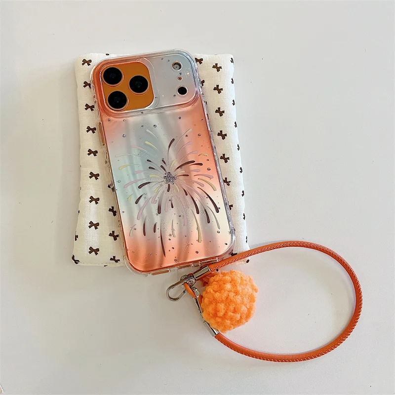 Bonito dos desenhos animados gradiente laranja padrão caso de telefone para iphone 14 15 16 17 pro max com suporte casos dos desenhos animados