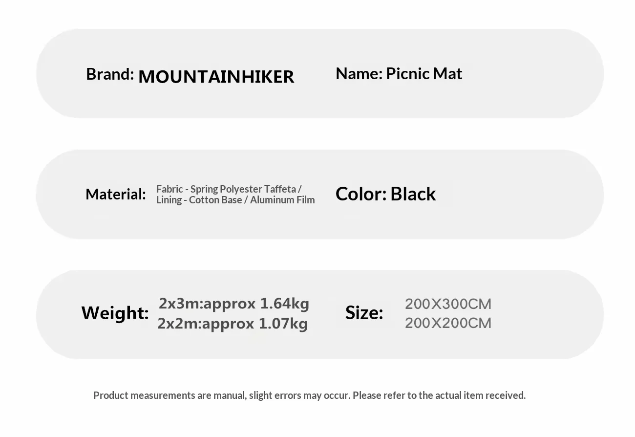 Mountainhiker Schwarze Picknickdecke, extra groß, schmutzabweisend, faltbar, Outdoor-Matte für Camping, Strand, Park, Gartenpicknick, 2x2m/2x3m – Detail 11