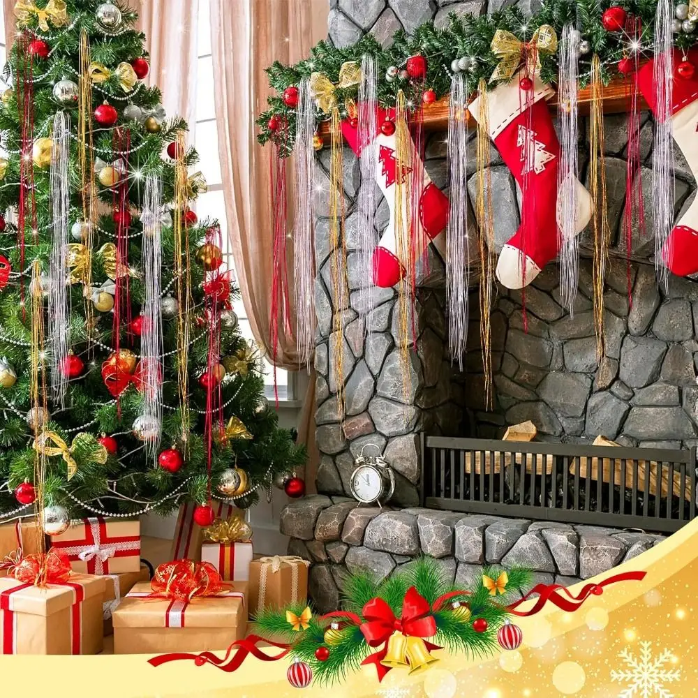 قابلة لإعادة الاستخدام شجرة عيد الميلاد سلك معدني المهرجانات ديكور فضي اللون بهرج جليد السواحل المبهر الذهب اللون بهرج احباط هامش