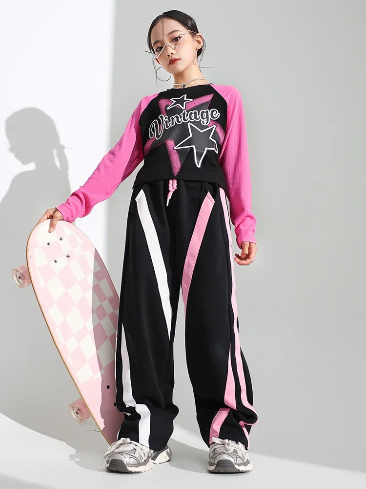 

Wear Hip Hop Practice Outfits Navel Suit Modern Jazz Dance Clothes Long Sleeves Tops Sweatpants For Girls Performance