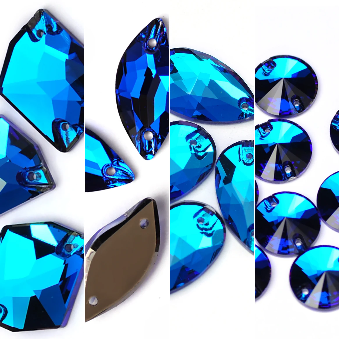 PUBRILEX Bermuda Blue Chamfered Rhinestones Flatback Crystals Multi-shapes Sew-on DIY Garment Needlework Decorations