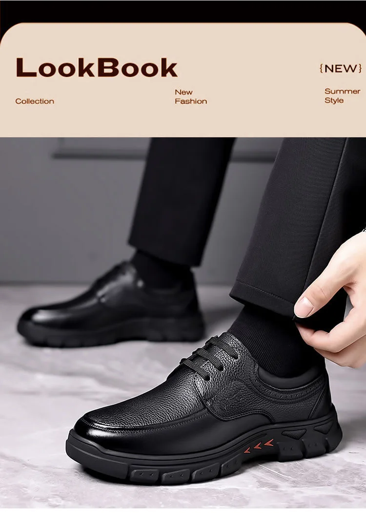 Herren Business-Schuhe mit weicher Sohle, rutschfest, strapazierfähig, Schnürschuhe aus Leder im britischen Stil, lässige, trendige Vater-Schuhe – Detail 4