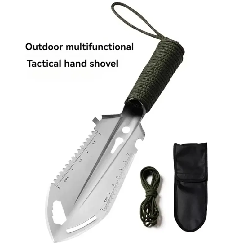 Camping Engineer Shovel Wilderness Survival Tool, Outdoor Stainless Steel Multifunctional Small Hand Shovel w/ Protective Sleeve