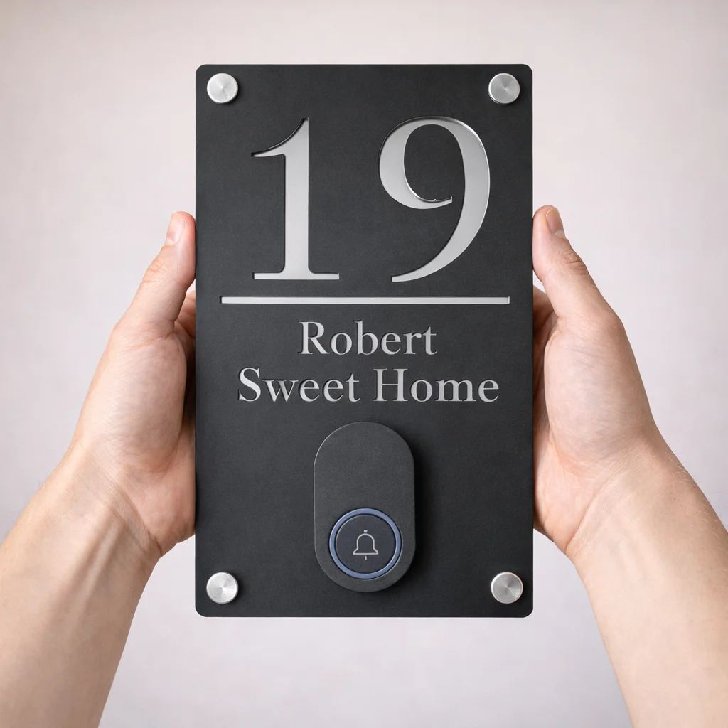 Personalized House Number Outdoor Signs with Doorbell Energy-Saving Waterproof Custom Home Decor Address Name Plaque Acrylic
