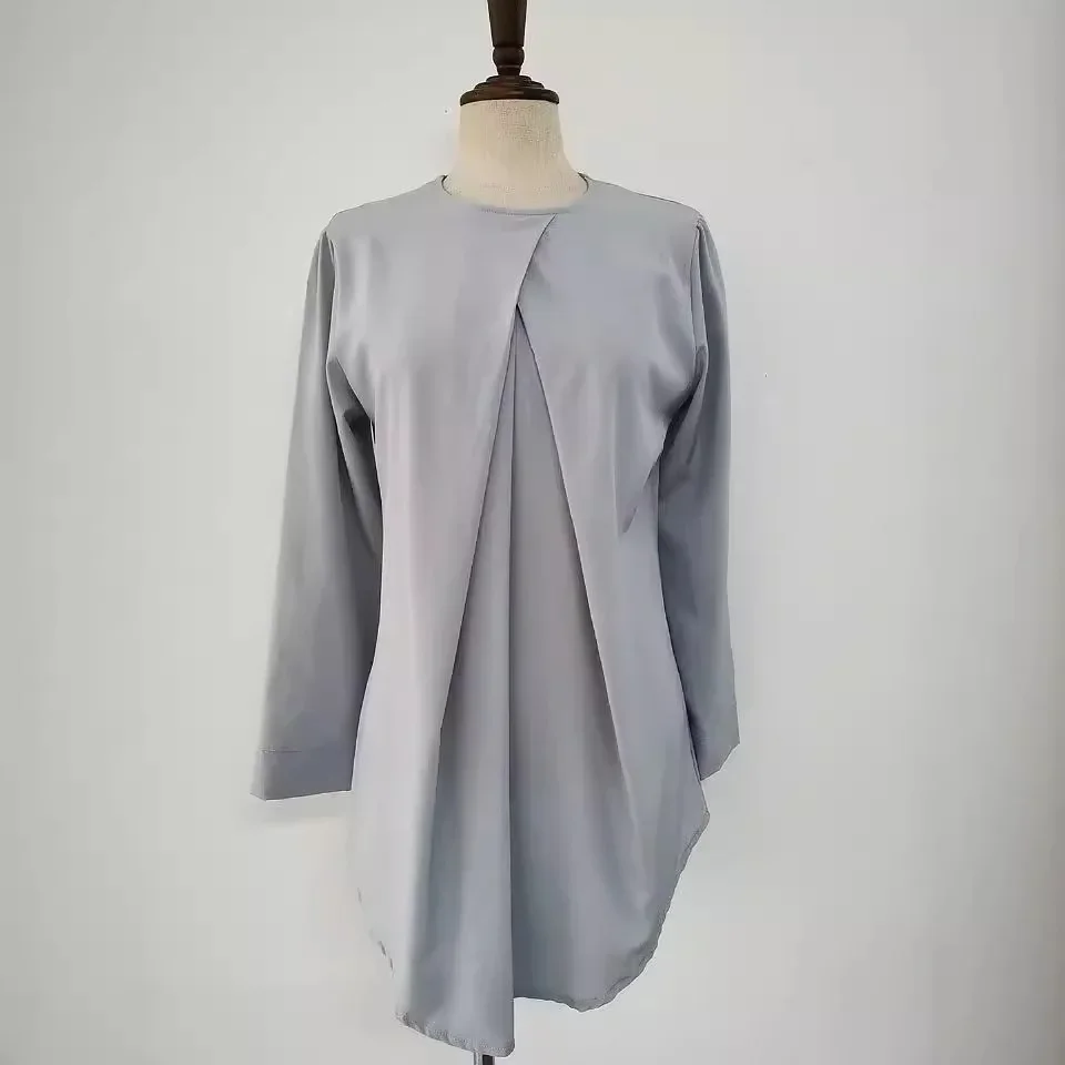 2025 femmes Blouses mode col rond à manches longues hauts musulmans printemps chemise décontracté Blusas vêtements islamiques arabe turquie T-Shirts