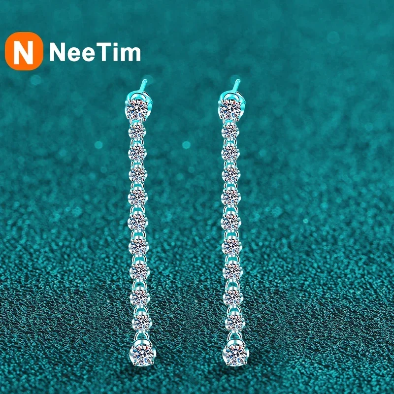 NeeTim Full Moissanite Earrings for Women S925 Sterling Silver with Gold Plated Ear Stud Wedding Party Luxury Earring Jewelry