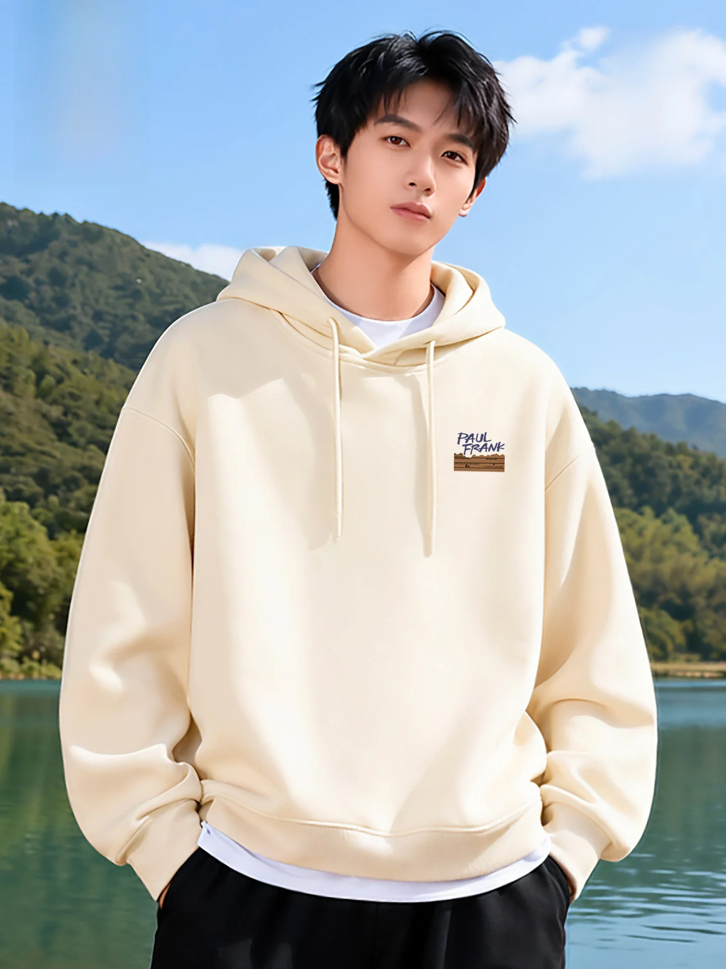 

Heavyweight Hoodie Men's Winter Casual Warmth Fce-Lined Jaet Youthful Trend Loose Fit Long Sve Printed Swe...