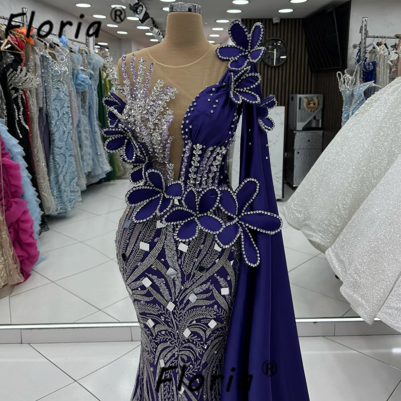 Ciemnoniebieskie sukienki na imprezę w stylu syreny, zdobione koralikami, długie, luksusowe suknie wieczorowe, sukienki dla gości weselnych 2025, eleganckie sukienki na imprezę dla kobiet.