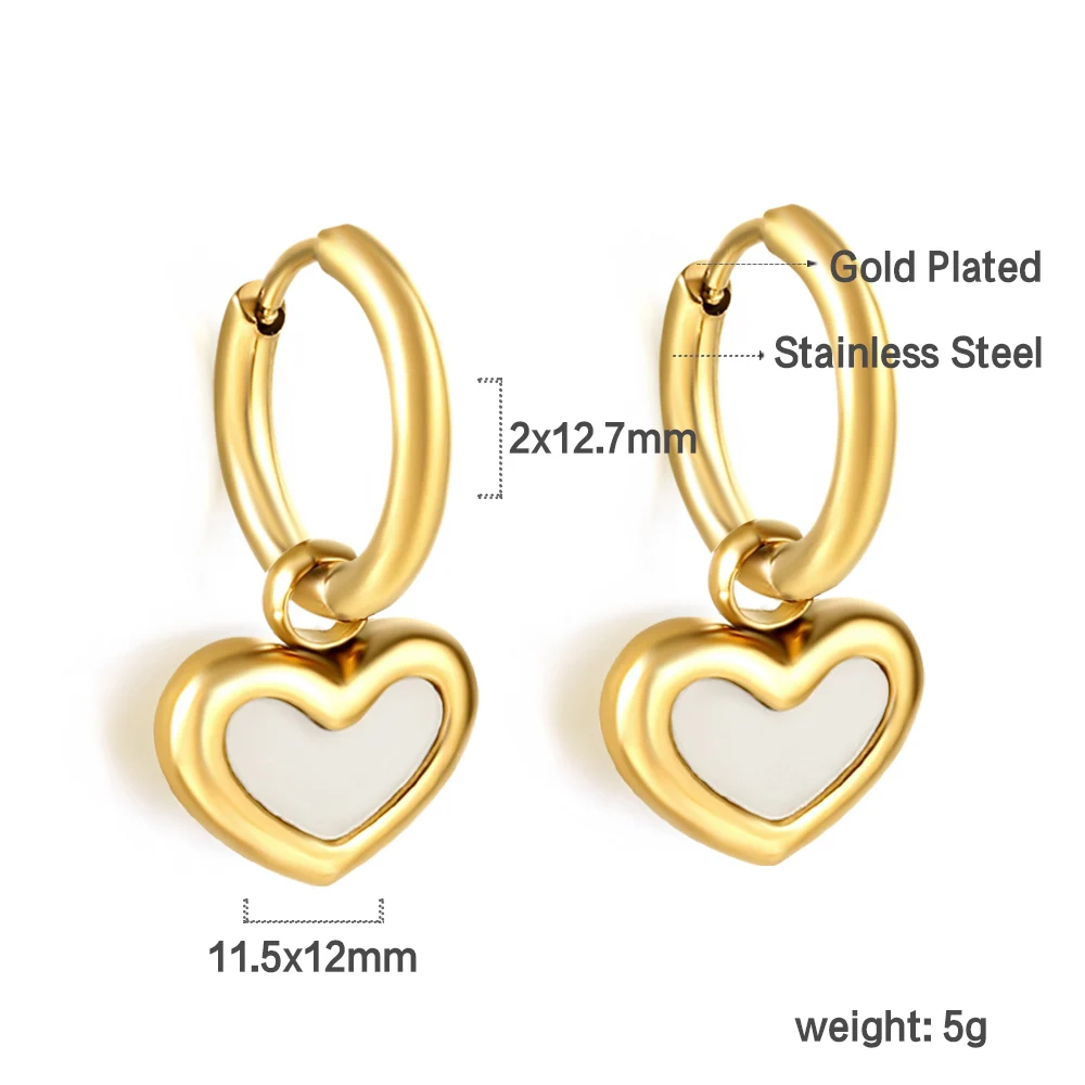 Simple, Compact, Stylish Heart-Shaped Hoop Earrings with White Shell, Delicate Studs Suitable for Parties, Going out, Daily Wear