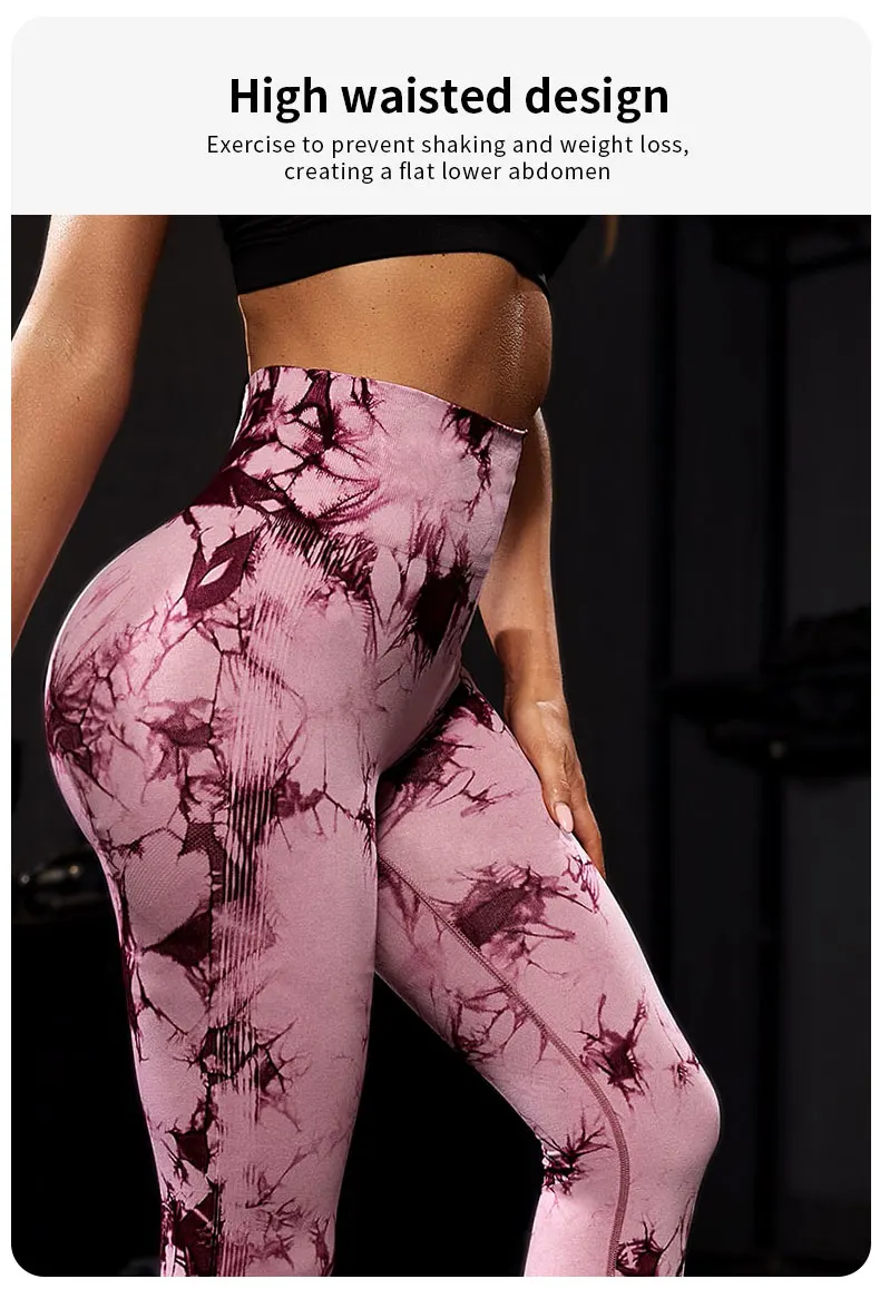 Damen-Leggings mit Batikmuster, neun Zehntel, hohe Taille, Yogahose, weich, dehnbar, Workout-Laufhose, atmungsaktiv, bequem – Detail 6