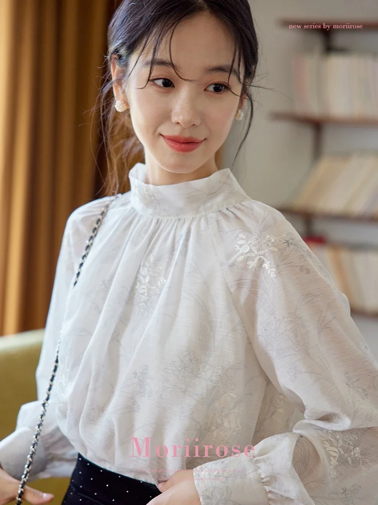 

Женская блузка Moriirose с длинным рукавом, вышивкой и принтом, с завязками, прямого кроя, винтажный стиль, для осеннего сезона