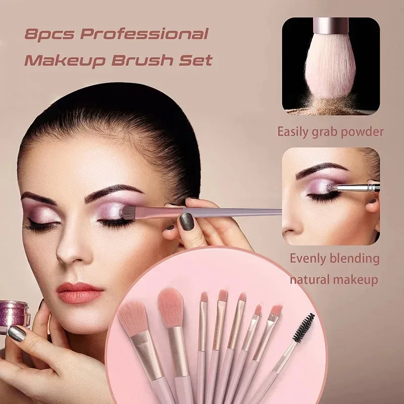 Portable 8Pcs Makeup Brush Set Soft Makeup Concealer Brush Blush Loose Powder Brush Eye Shadow Foundation Brush Beauty Tools