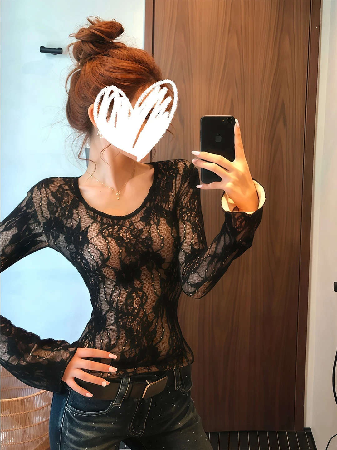 

Женская длинная футболка размера плюс с кружевом U-Ne Base irt, зимний утягивающий топ с тяжелой вышивкой, французский топ