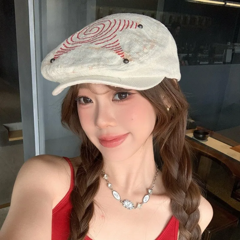 Departamento japonês de harajuku retro graffiti estrelas para frente chapéus para mulheres versátil y2k pentagrama pintor boina boné