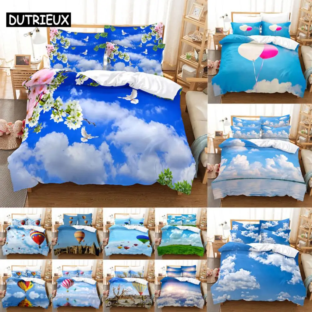 Duvet Cover Set King Size 200x200 Quilt Covers Queen Full 3D Bedding Sets Pillowcase Linens Single Double Bed 220x240 Blue Sky