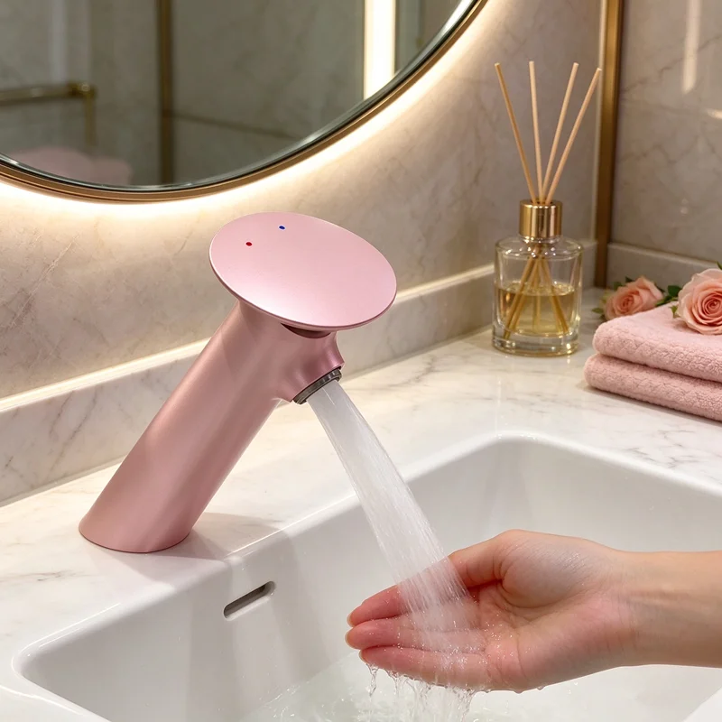 Brass Bathroom Faucet Pink Circular Hand Washing Toilet Tap High-End Hotel Dining Table Hot and Cold Mixer Green Color