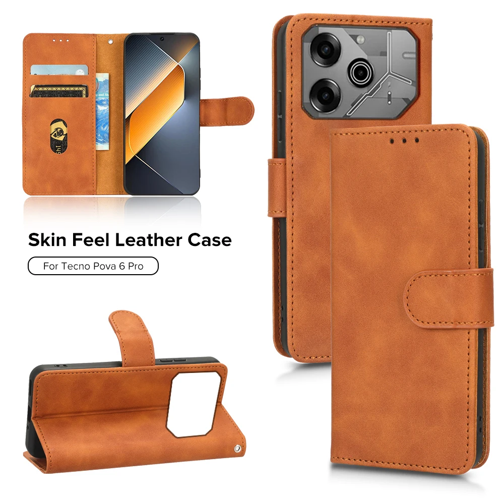 Luxury Skin Feel Leather Flip Phone Case For Tecno Pova 6 Pro Card Slot Protective Shell Tekno pova6 pro pova6pro pova6Neo Coque