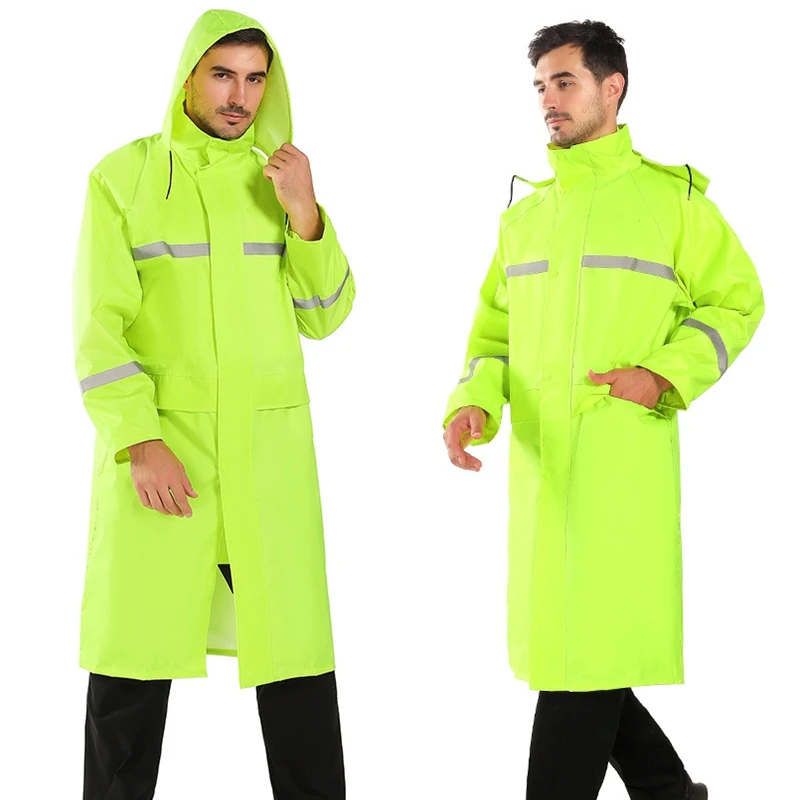 1PCS High quality Fluorescent green double-layer reflective Raincoat Men's riding rainwear thickened to prevent rainstorm