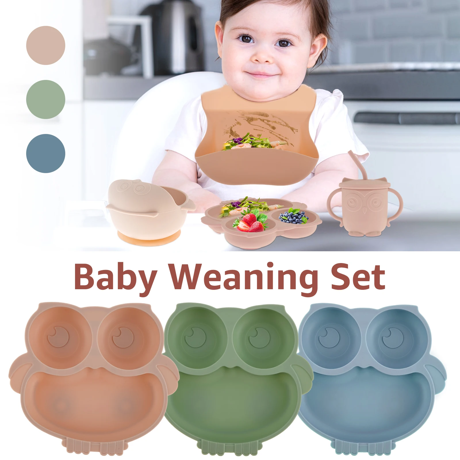 

11Pcs Baby Feeding Set Food Grade Baby Weaning Set Reusable Silicone Baby Tableware Set Baby Led Weaning Supplies with