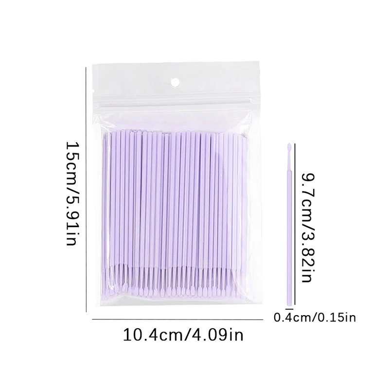 100 Pcs Disposable Eyelash Brushes Swab Microbrush Eyelash Extension Tools Eye Makeup Removal Cleaning Cotton Swabs