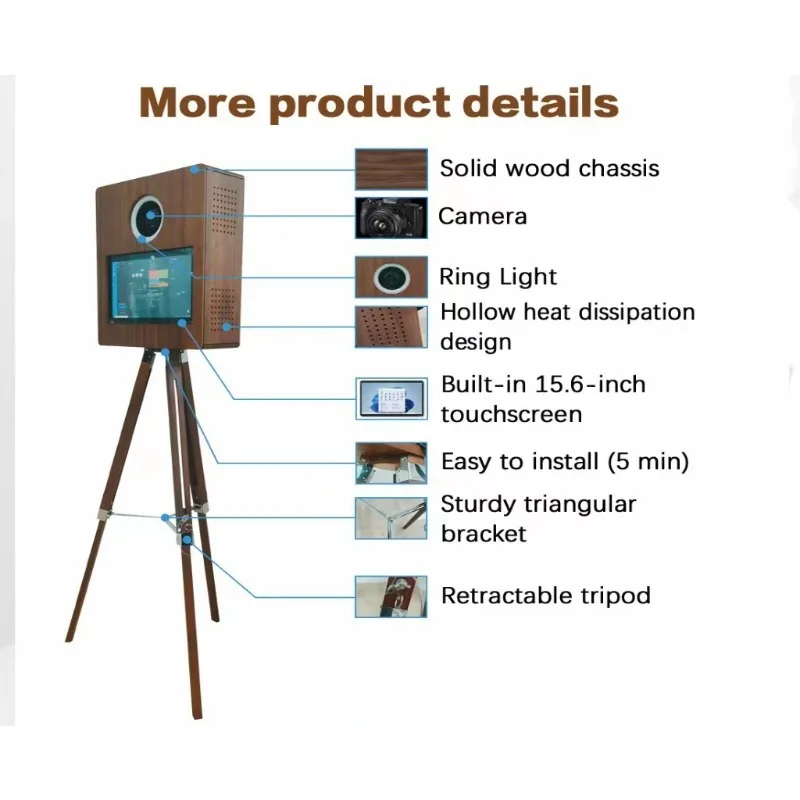 كاميرا تفاعلية جديدة من خشب الماهوجني، كشك تصوير ذاتي الخدمة، كشك تصوير للحفلات