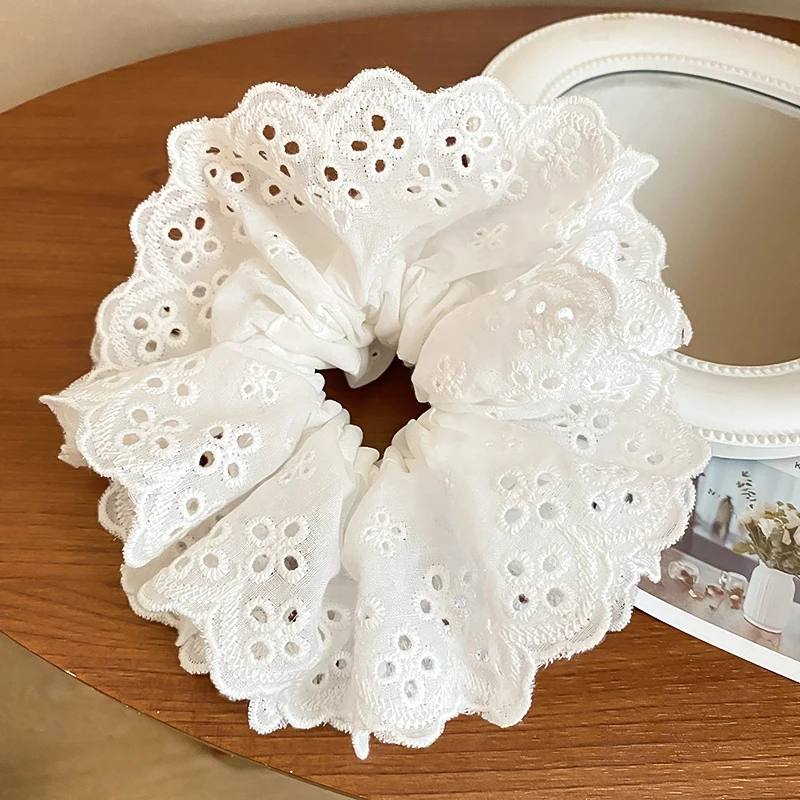 Korean Super Large White Lace Colon Hair Tie New For Women Fairycore Sweet Temperament Girl Rope Commuter Versatile Accessories image 2