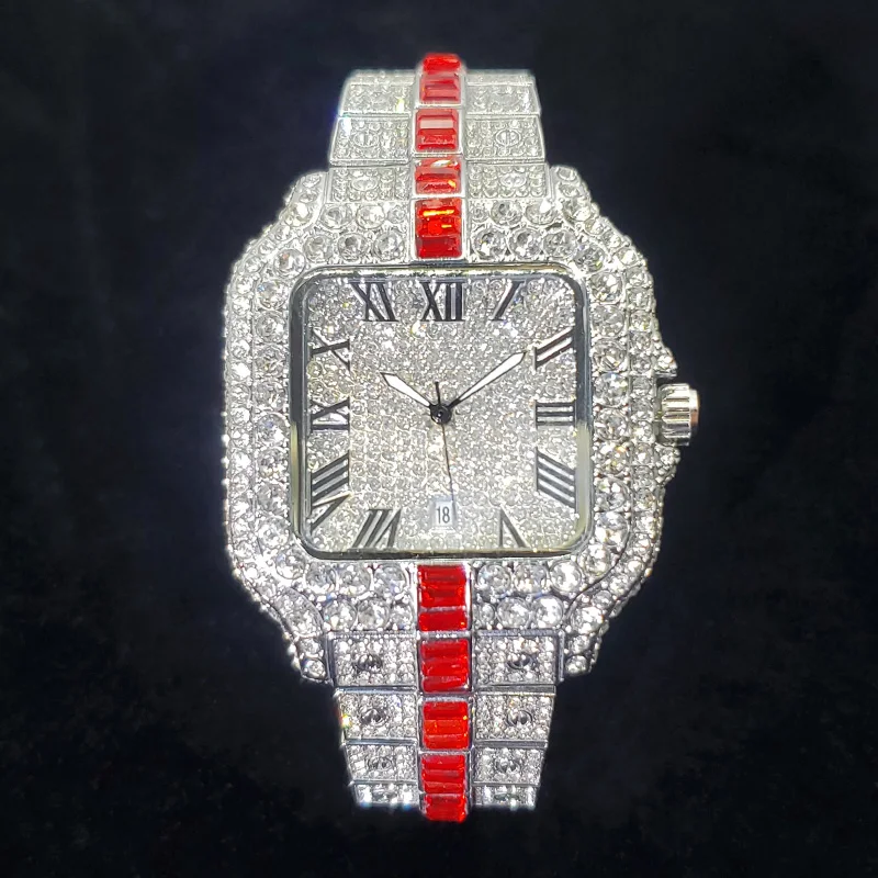 Luxury Diamond Watch Men Fashion Designer Style Quartz Watches Bling Iced Out Rapper Accessory Wristwatch Gift for Hip Hop Lover