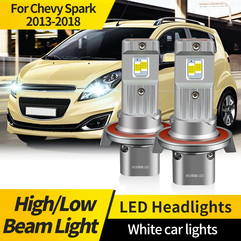 2 шт. светодиодные фары для автомобиля для Chevy Spark 9008 2013-2018 Hi/Lo Beam ярко-белые передние фонари H13 1:1 мини-размер светодиодные чипы CSP
