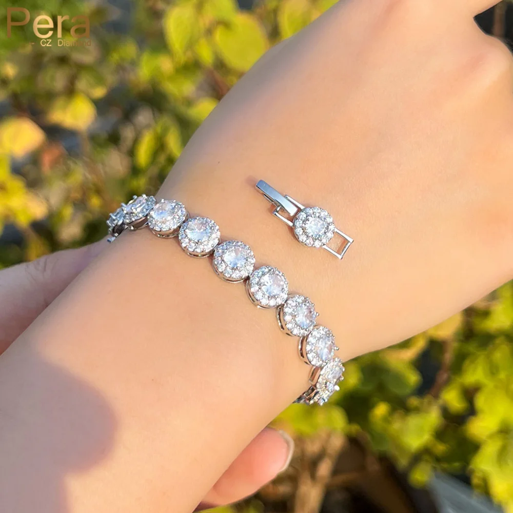 Pera Bling Ice Out Round Crystal Link Chain Tennis Bracelets with Extend Clasp Fashion Hand Watch Jewelry Gift for Women B095