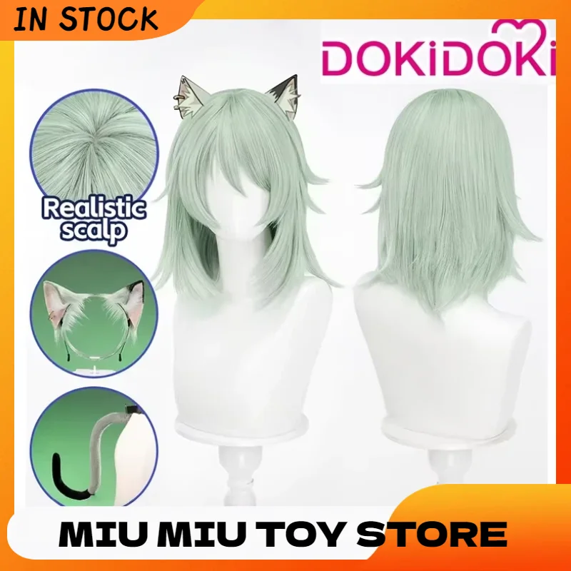 Genuine Satou Yaniko Cosplay Wig Anime Yani Neko DokiDoki Women Cute Green 35cm Short Hair Chainsmoker Cat Halloween Wig Cap