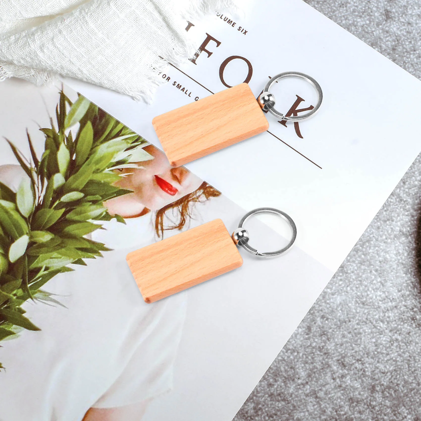 50 Blank Wooden Keychain Rectangular Engraving Key ID Can Be Engraved